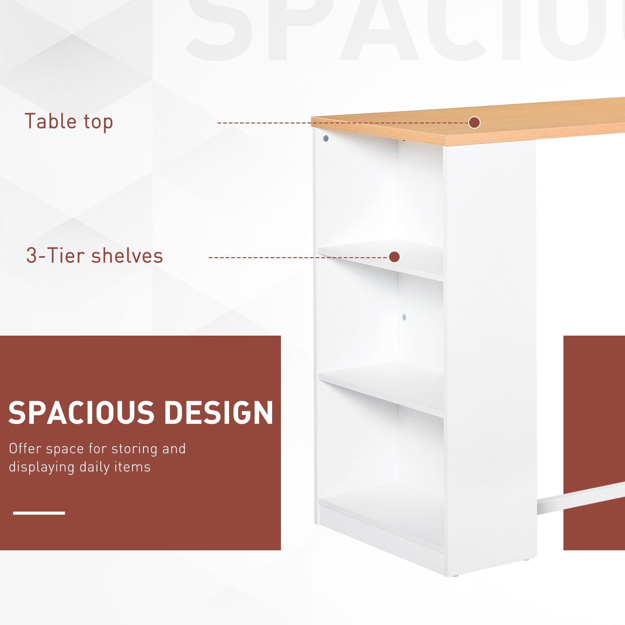 Modern Bar Table Counter Height Dining Table with 3 Storage Shelves for Kitchen, Dining Room, Living Room, White