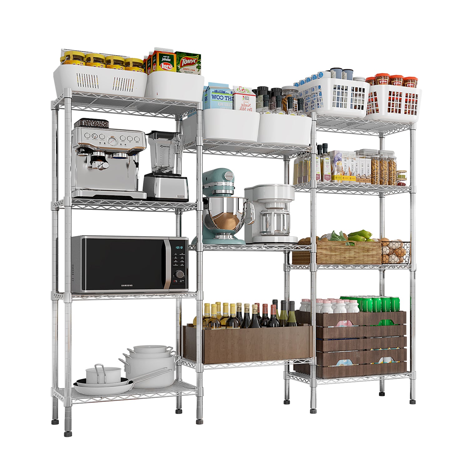 62.9''W Adjustable Storage Shelves NSF Wire Shelving Unit Multiple Rows Shelving For Storage Rack Shelves For Storage He