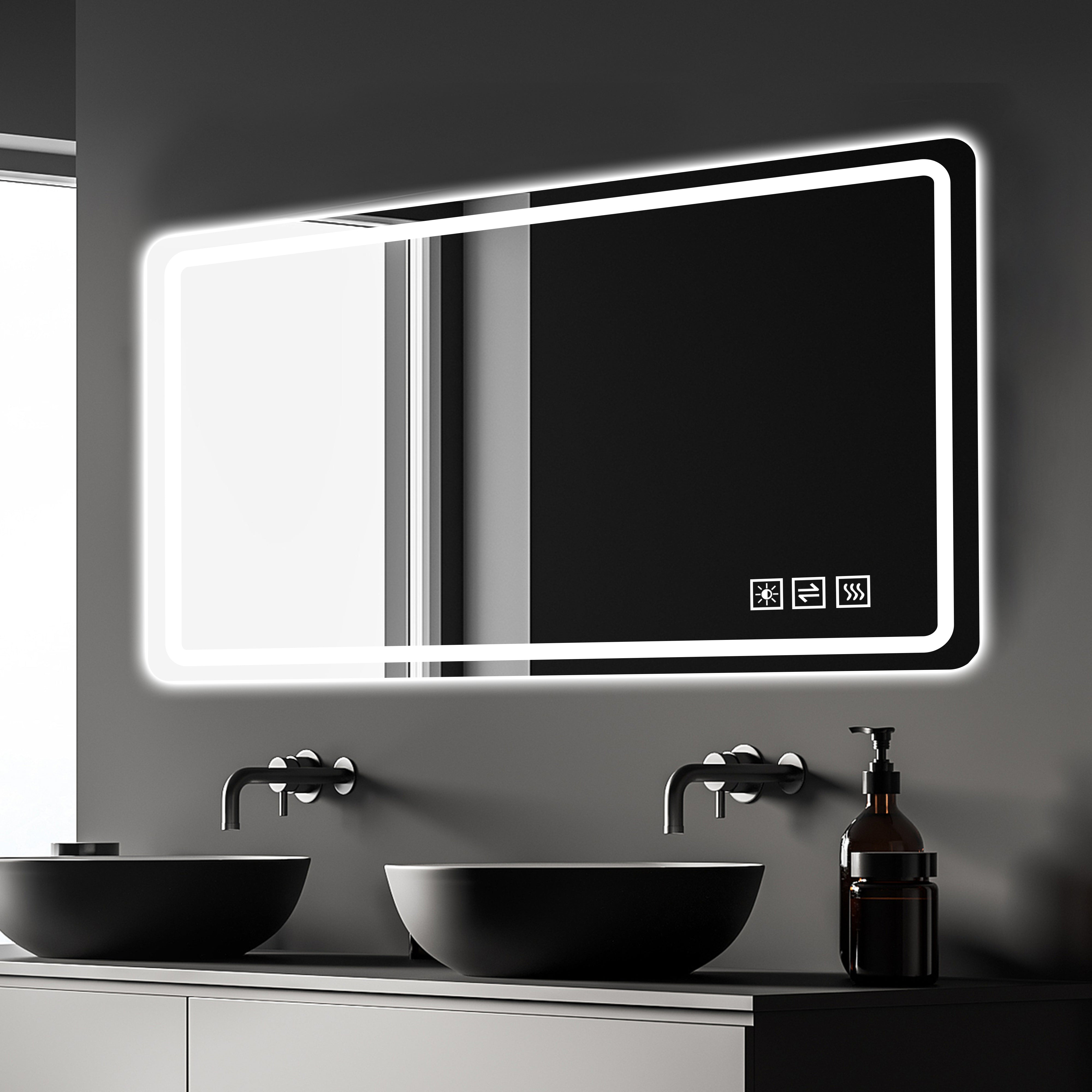 60X28 Inch LED Bathroom Mirror Vanity Mirrors With Front Lights Wall Mounted Anti-Fog Frameless Make Up Mirror With Ligh
