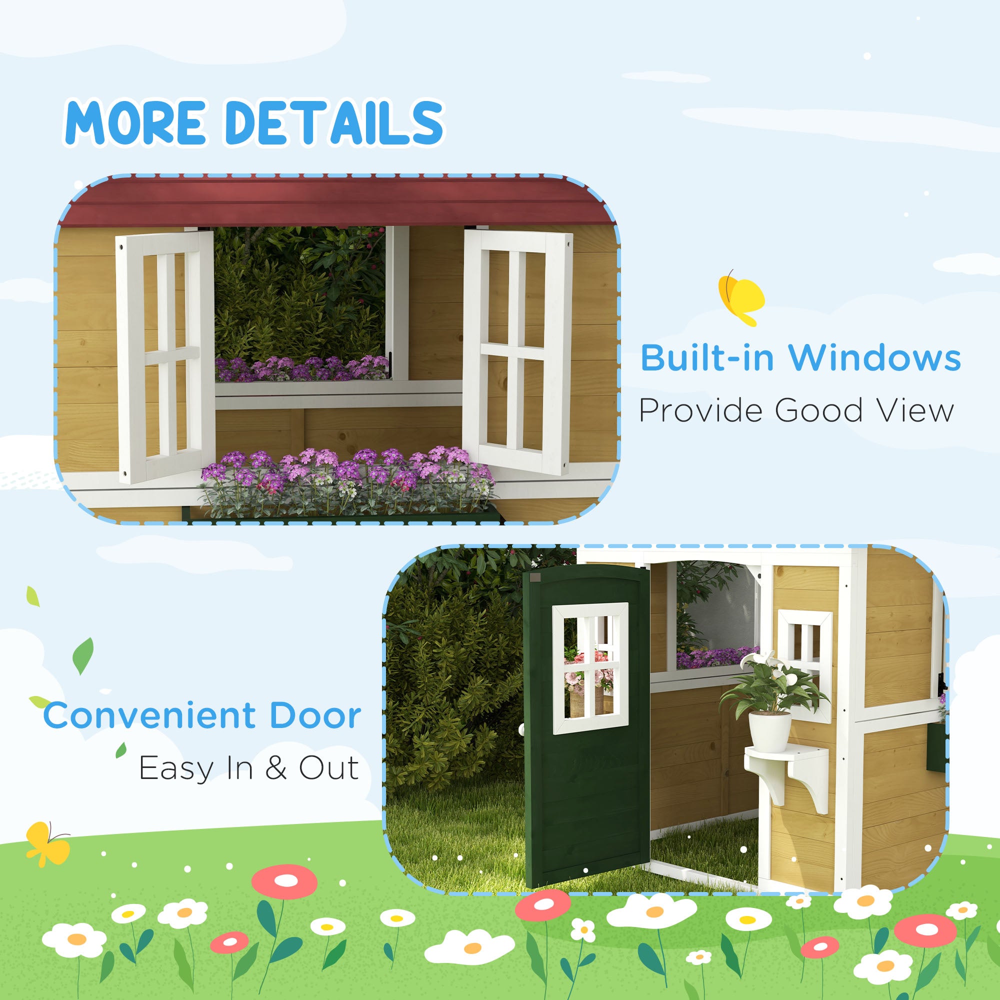 Wooden Playhouse for Kids Outdoor with Doors