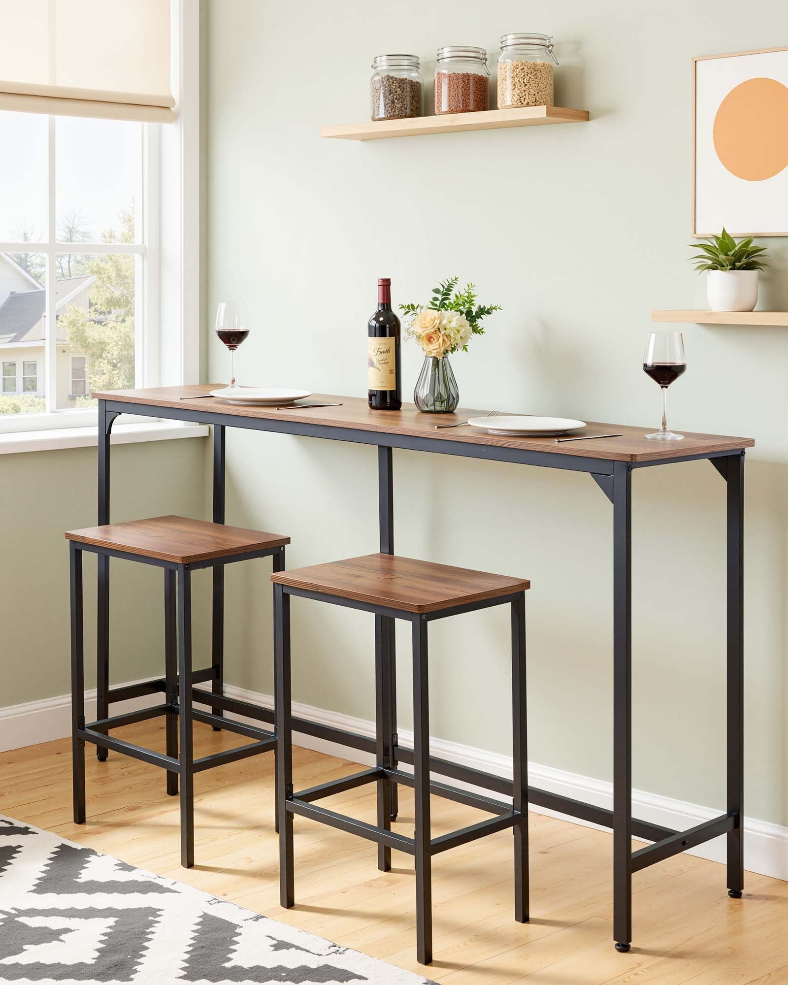 Bar Table, 1PCS 53″ Kitchen Bar Table, Tall Dining Tables With Rounded Edge, Rectangular High Top Kitchen Tables For Bal
