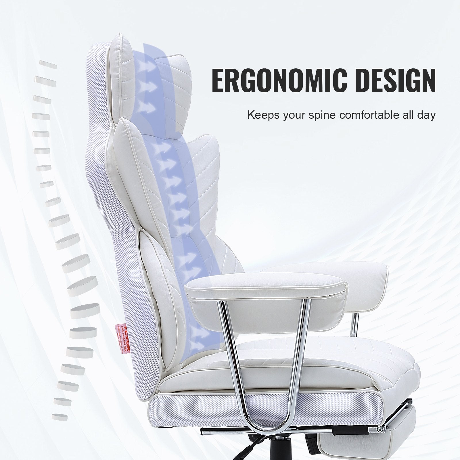 Reclining Office Chair With Footrest, Heavy Duty PU Leather Wide Office Chair, Big And Tall Executive Office Chairs With