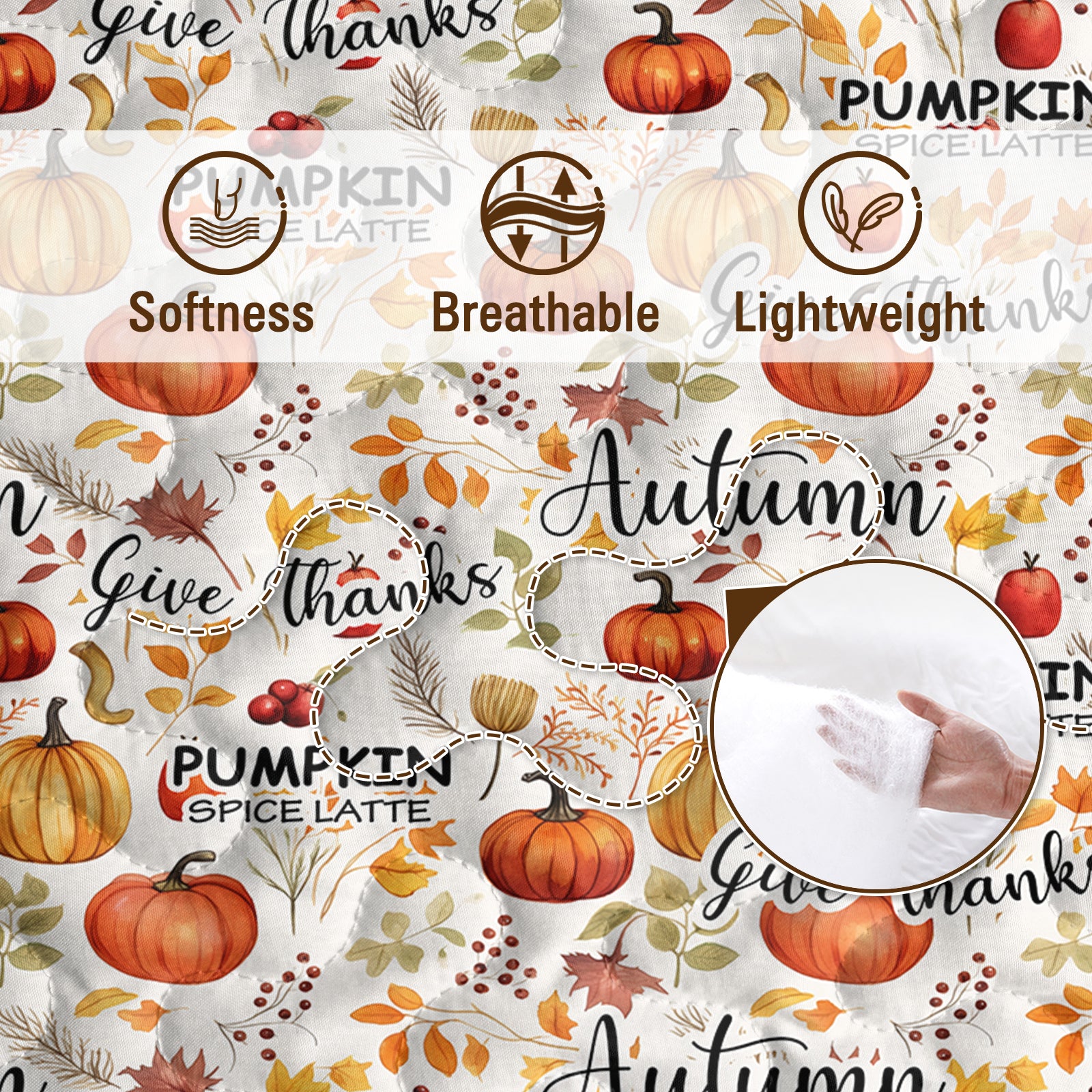 3pcs Pumpkin Autumn Leaves Design Quilt Set All Seasons Bedding Quilt Bed Set With 2 Pillowcases For Kids Teens Adults B