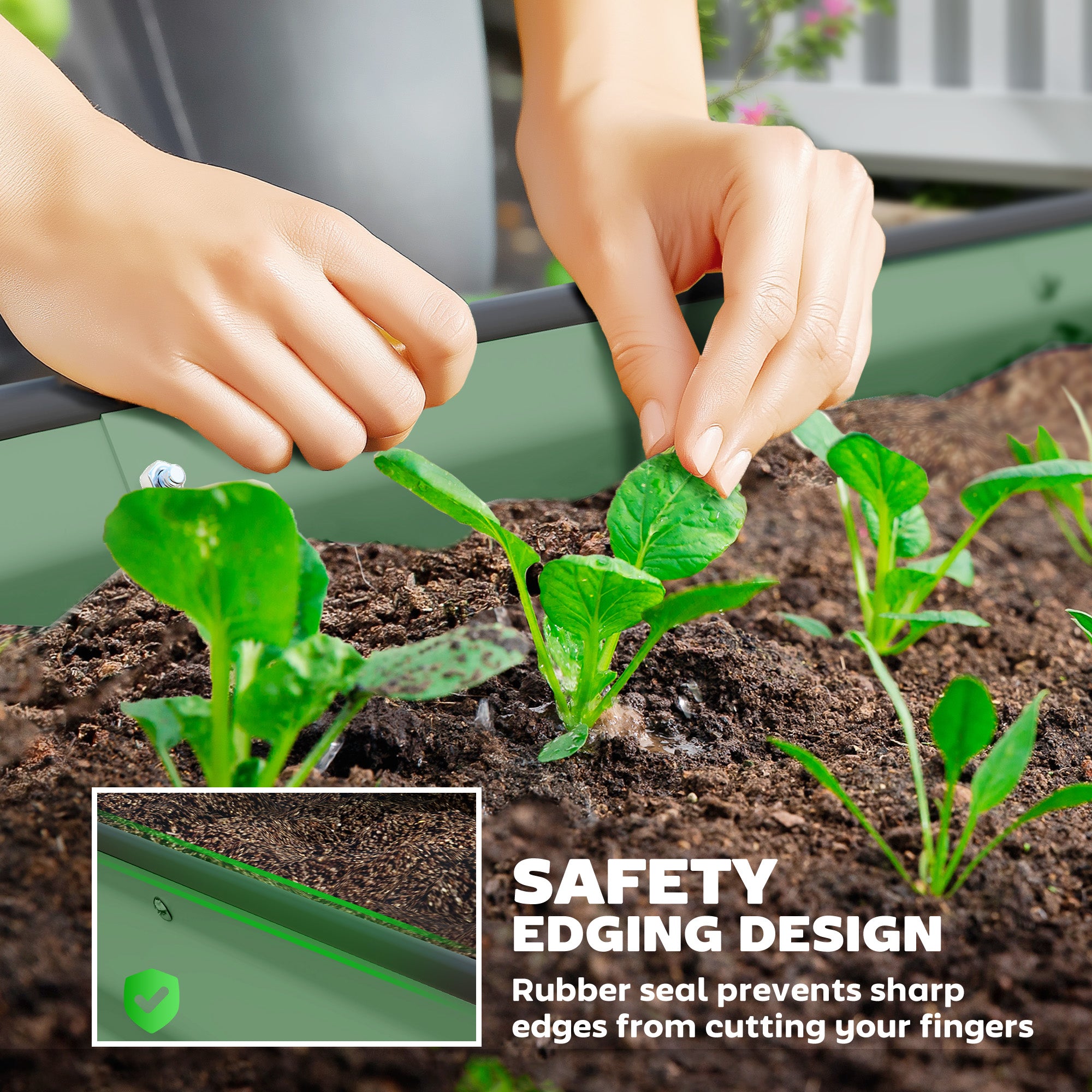 7 x 3 x 1 Raised Garden Bed Set, 2PCS Raised Beds for Gardening with Metal Plant Stakes, Green