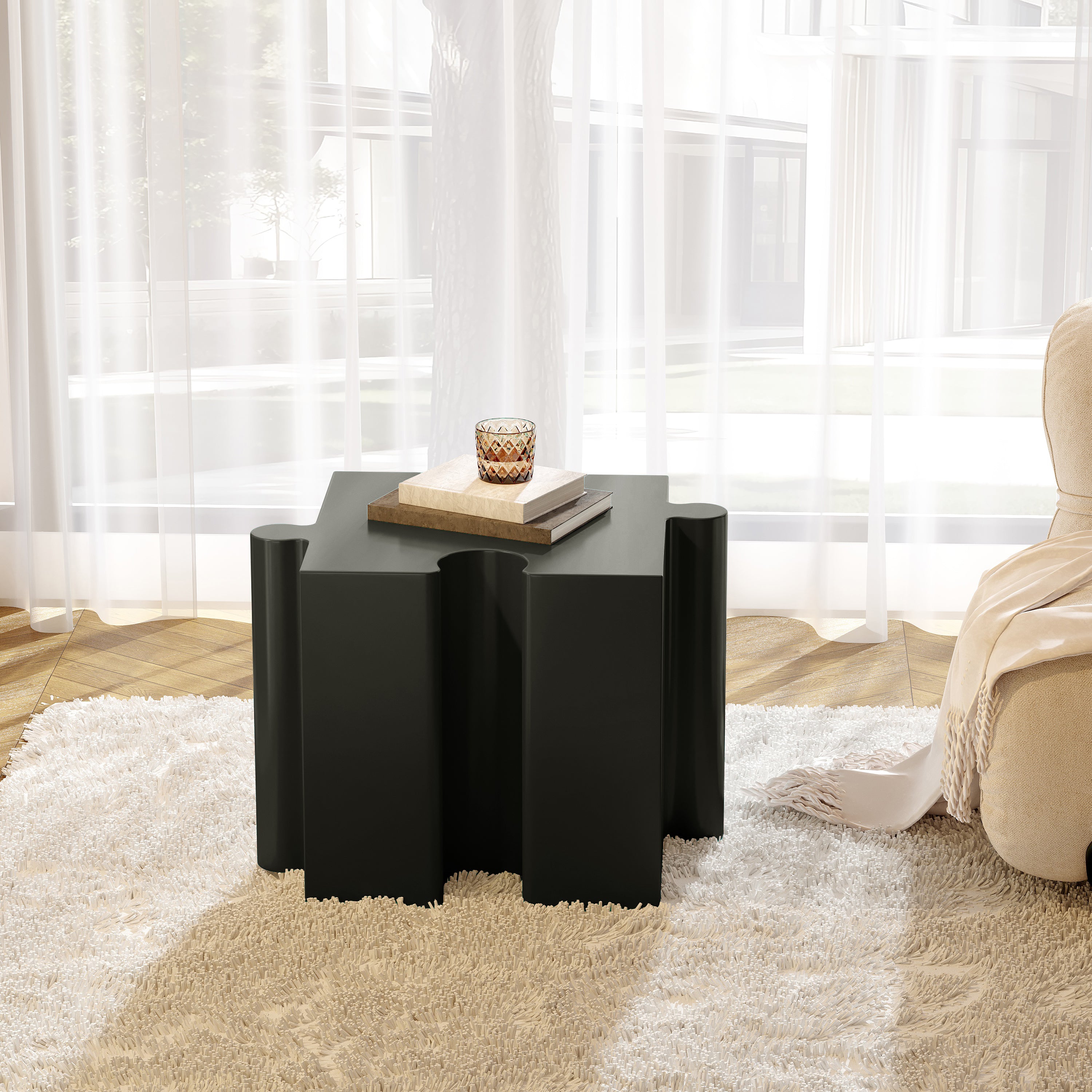 3-Piece Artistic Puzzle Table Set,Modular MGO Side Tables With Interlocking Design  2 Convex & 1 Concave , 200lb Capacit