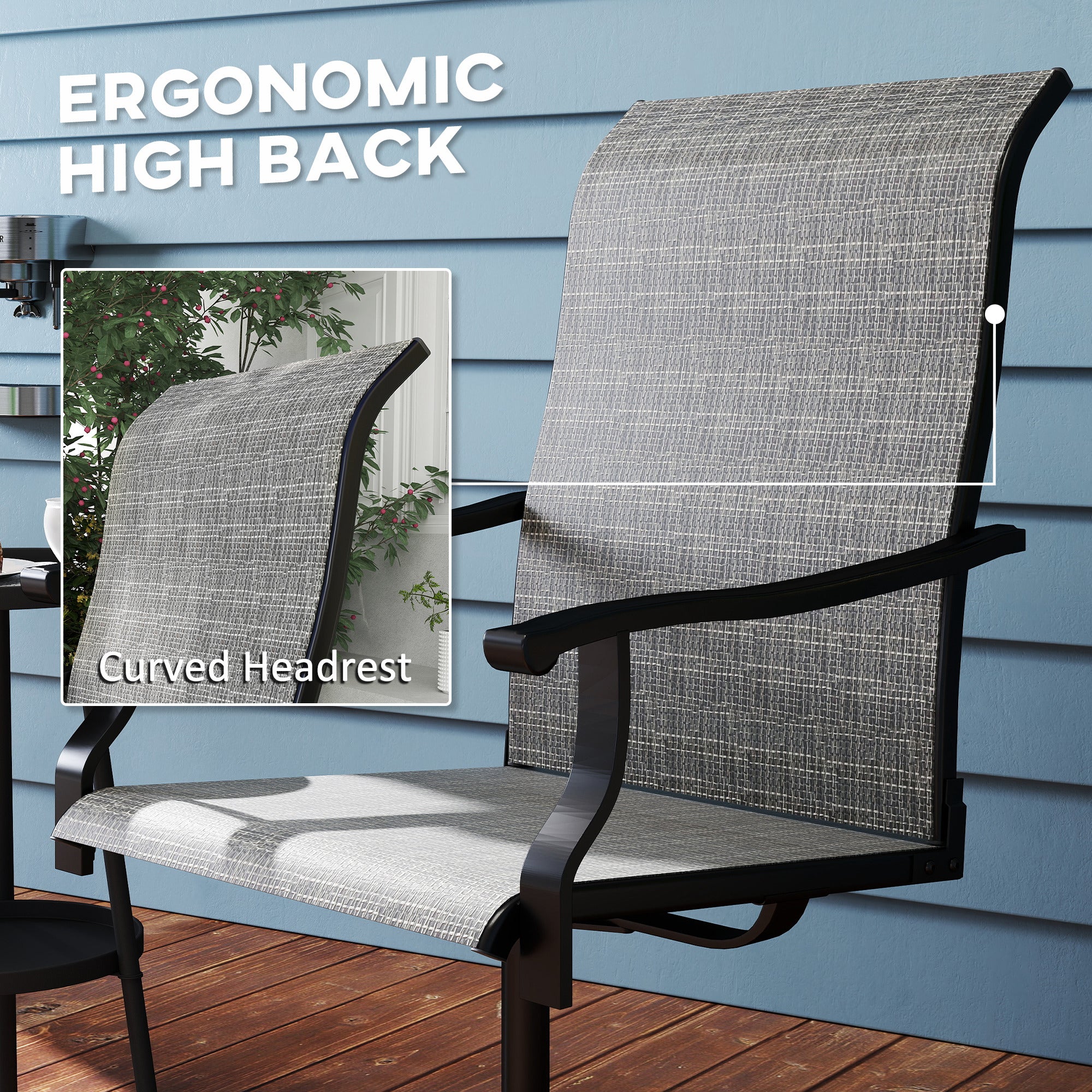 Patio Swivel Chairs Set Of 2, High Back Patio Dining Chairs With All-Weather Mesh For Backyard, Lawn, Garden, Gray