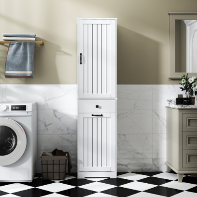 Laundry Cabinet ,with 1 Storage Cabinet And 1 Drawer - White