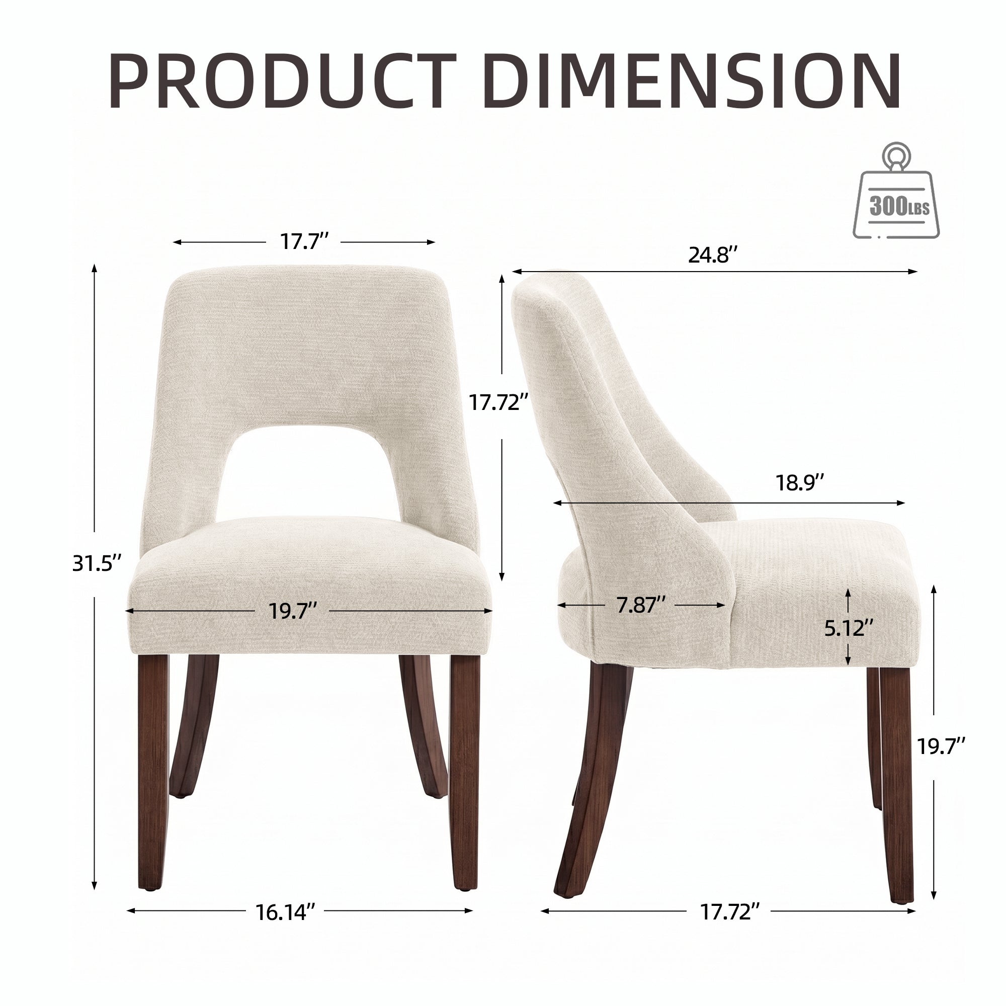 Dining Chair Set of 2,Upholstered Chenille Fabric Dining Chair Curved Solid Wood Legs, Elegant Tufted Club Dining Room K