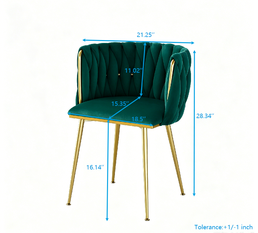 Modern Velvet Dining Chairs Set of 2, Upholstered Woven Dining Chair with Golden Metal Legs, Upholstered Dining Chairs f