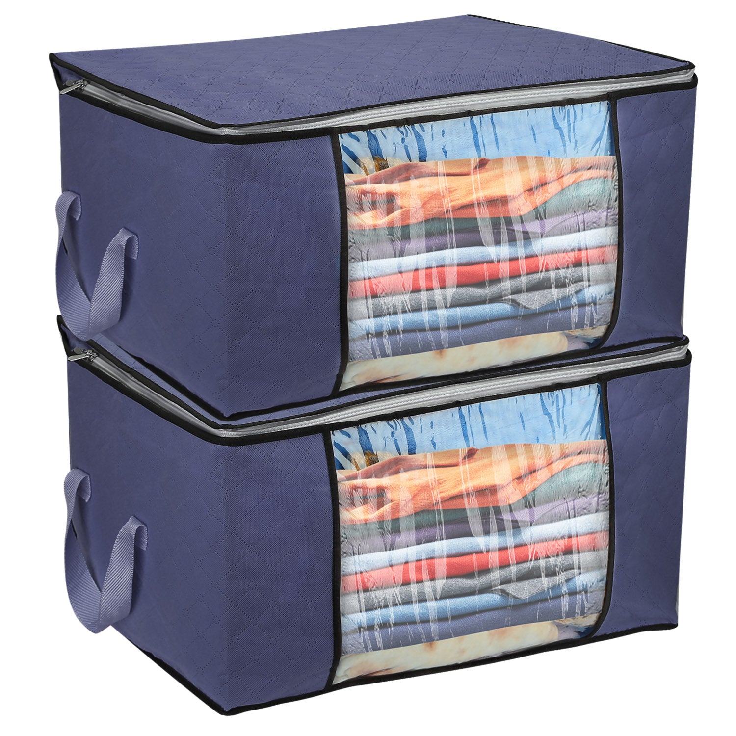 2Pcs Clothes Storage Bag For Moving Season 90L Per Bag With Thick Fabric Clear Window Dual-Zipper For Clothes Comforters