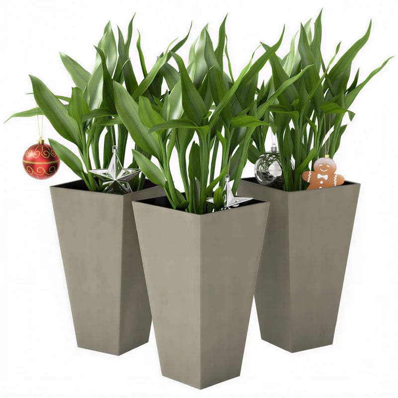 Tall Planters For Outdoor Plants Set Of 3, 28 In Taper Planters With Drainage Holes, Indoor Plant Pots, Front Porch Deco