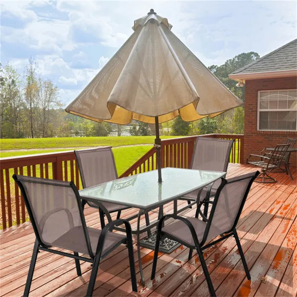 Brown 2 Pack Stackable Patio Dining Chairs, Ergonomic Steel Frame Breathable Fabric Outdoor Chairs 330 LBS Capacity