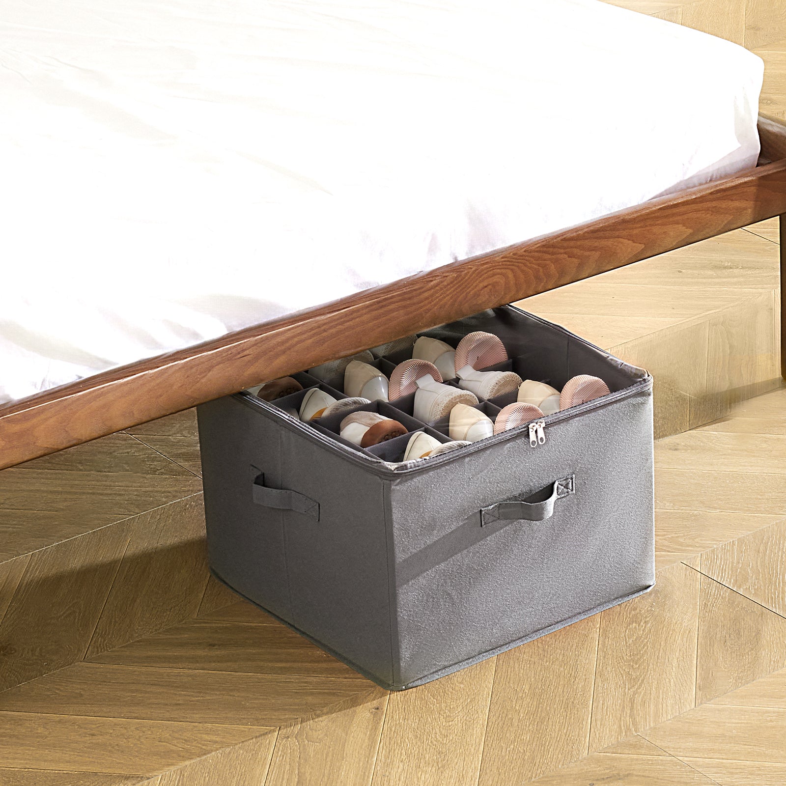 Vevor Sturdy Under Bed Shoe Storage Organizer, Adjustable Dividers Fit 16 Compartments, Shoe Storage Organizer For Close