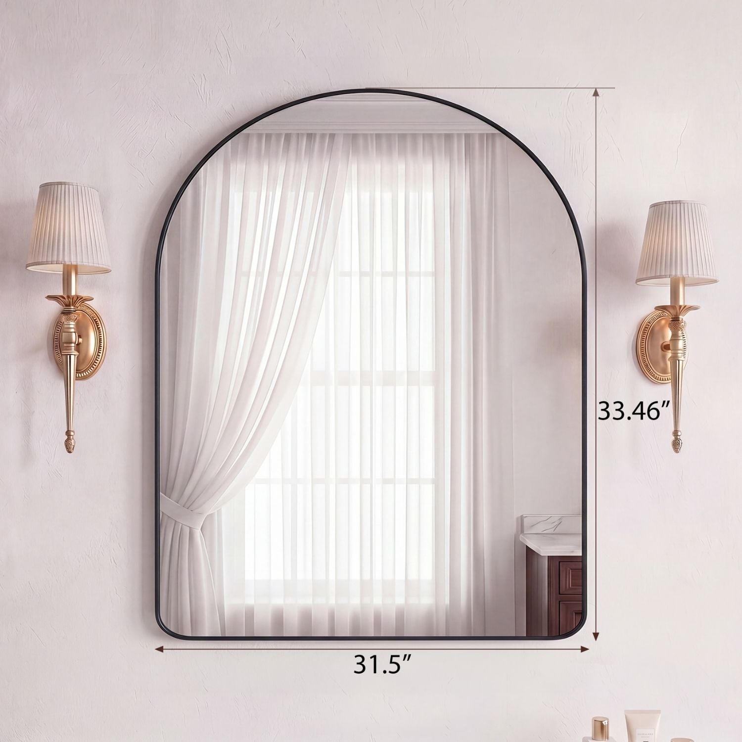 Arched Wall Mirror For Bathroom Over Sink, Arched Rounded Rectangle, Modern Vanity Mirror With Matte Metal Deep Frame, F
