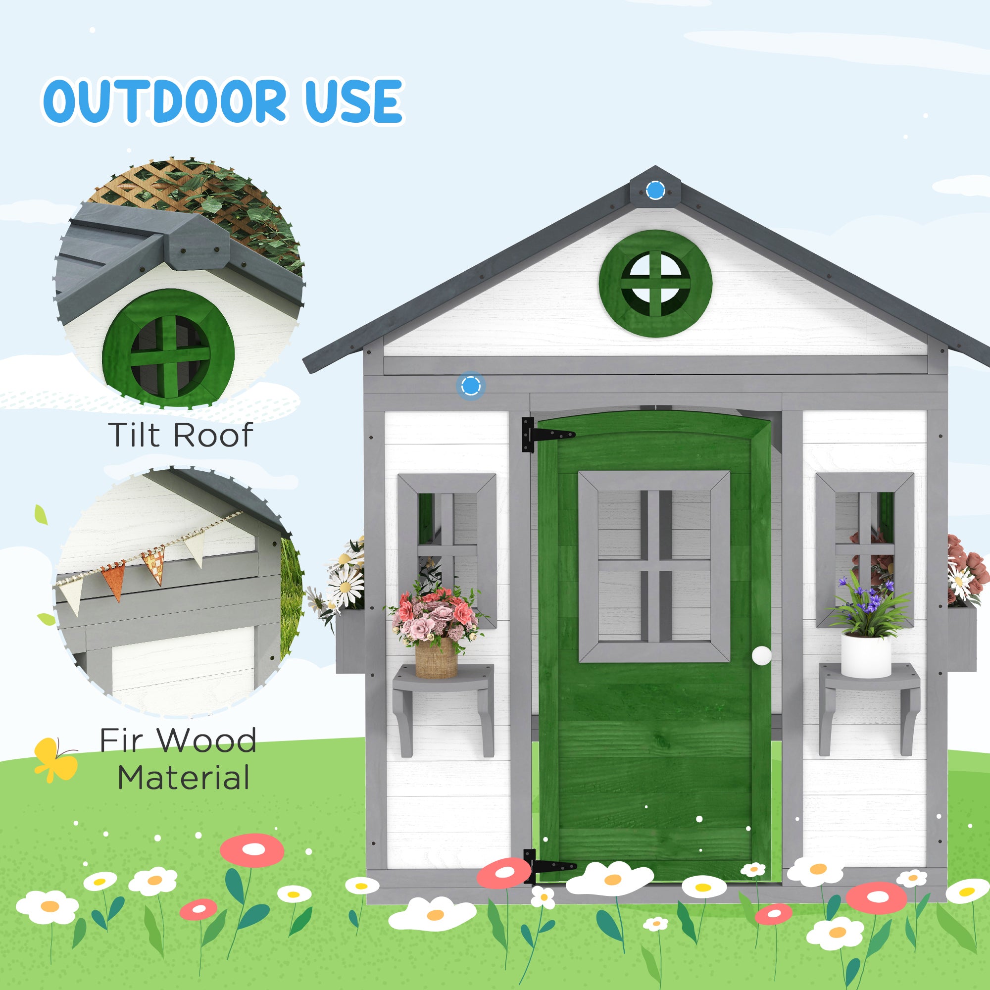 Wooden Playhouse for Kids Outdoor with Doors