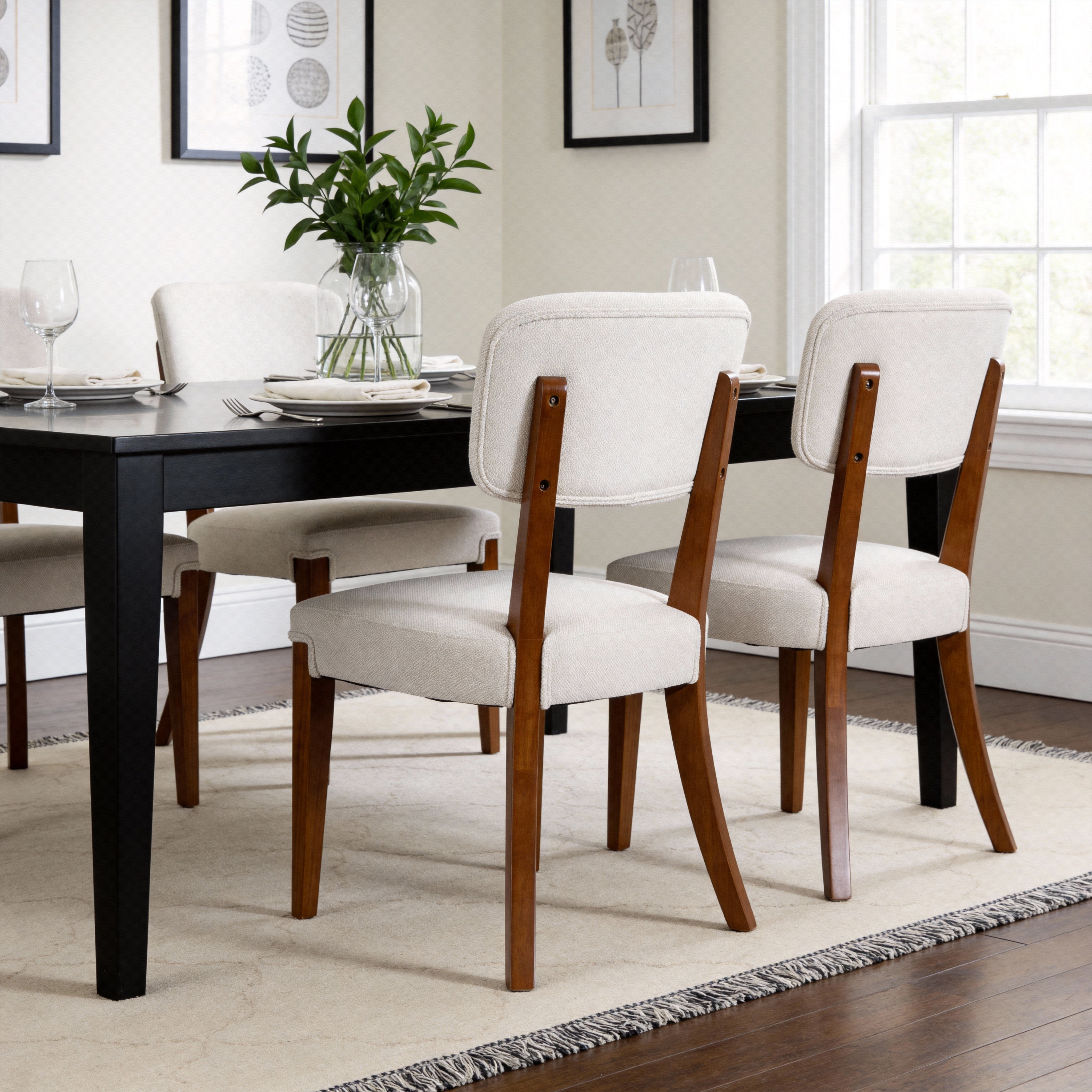 Modern Armless Dining Chairs Set Of 2, Beige, Contemporary Side Chairs With Wood Legs   Versatile Accent Chairs For Dini