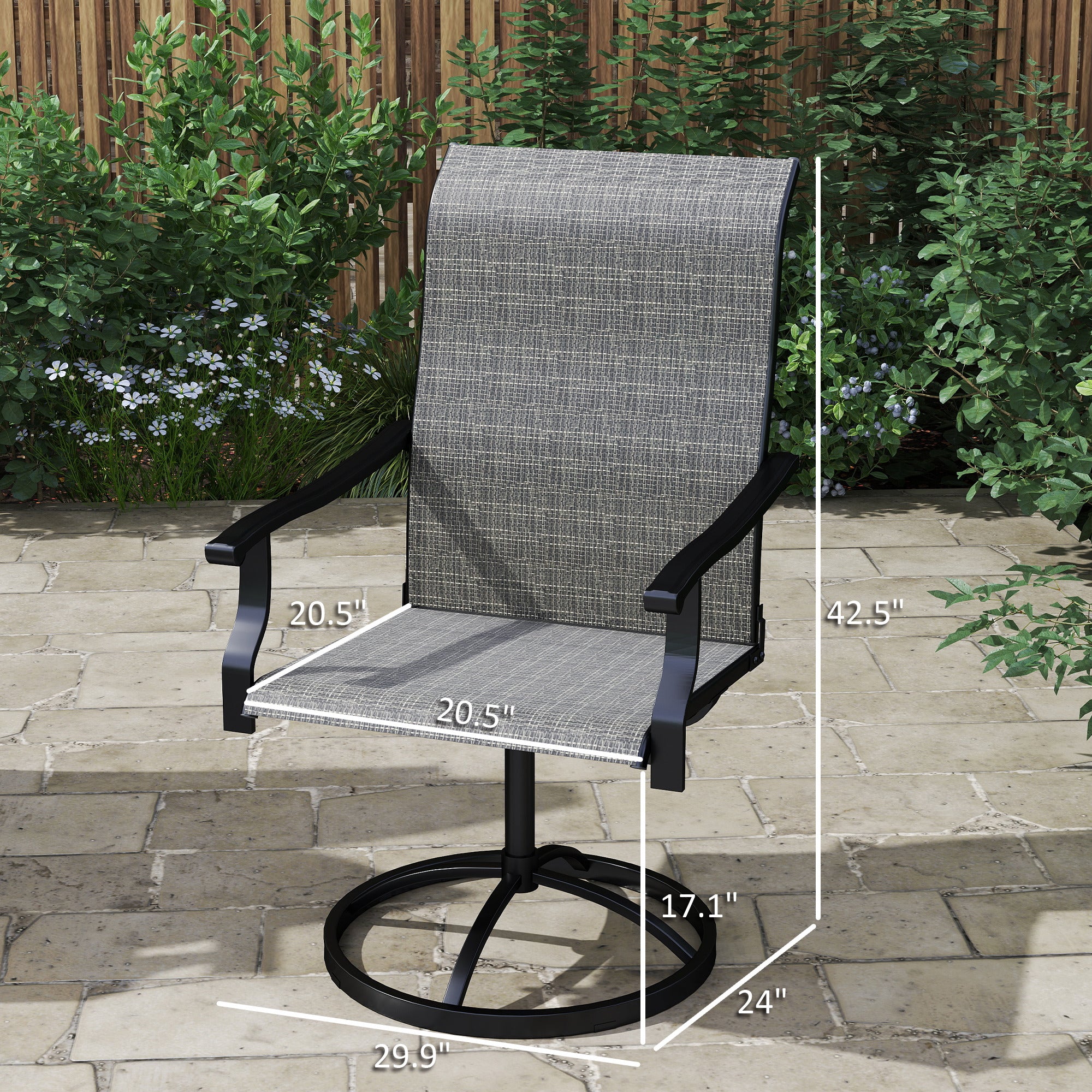 Patio Swivel Chairs Set Of 2, High Back Patio Dining Chairs With All-Weather Mesh For Backyard, Lawn, Garden, Gray