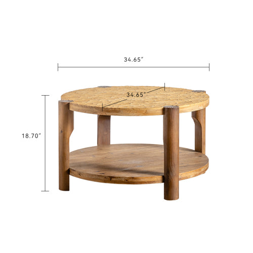 Round Coffee Table With Solid Wood For Living Room, 2-Tier Round Coffee Table With Storage Shelf, Mid Century Modern Coffee Table , Home Small Space, Easy Assembly