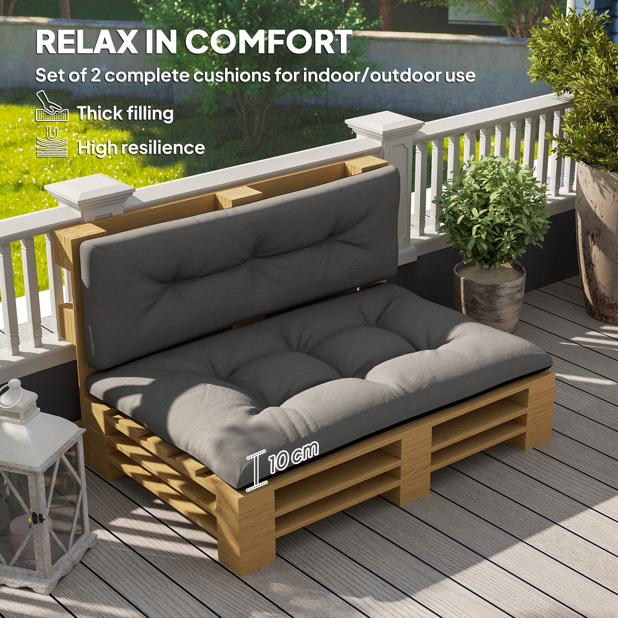 2 Seater Pallet Cushions Outdoor 3.9 Thick Replacement Cushions - Tufted Design For Garden, Patio, Black
