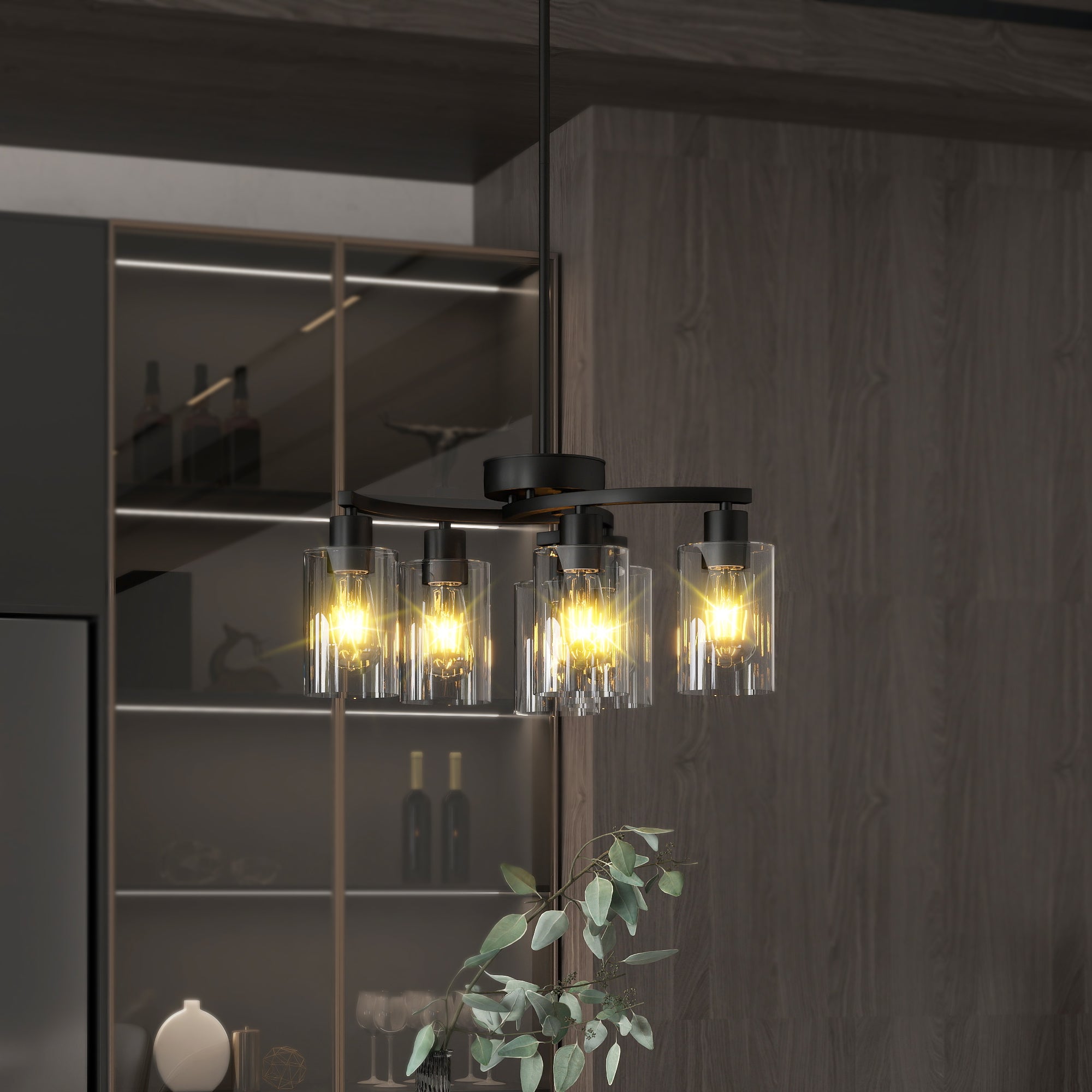 6-Light Modern Farmhouse Black Chandelier, Contemporary Dining Room Light Fixture, Adjustable Height Hanging Industrial