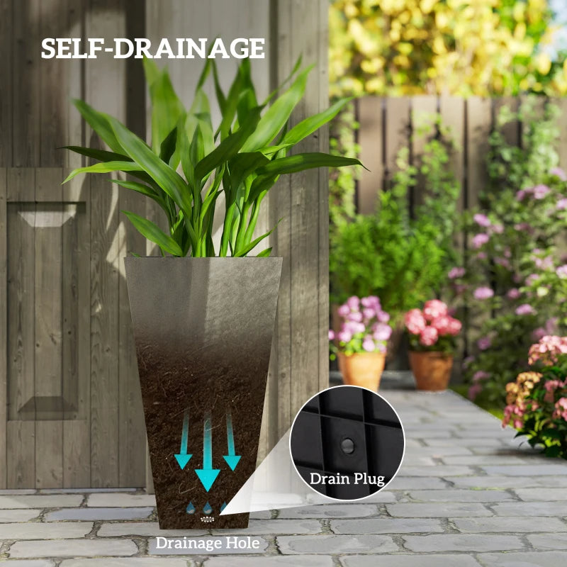 Tall Planters For Outdoor Plants Set Of 3, 28 In Taper Planters With Drainage Holes, Indoor Plant Pots, Front Porch Deco