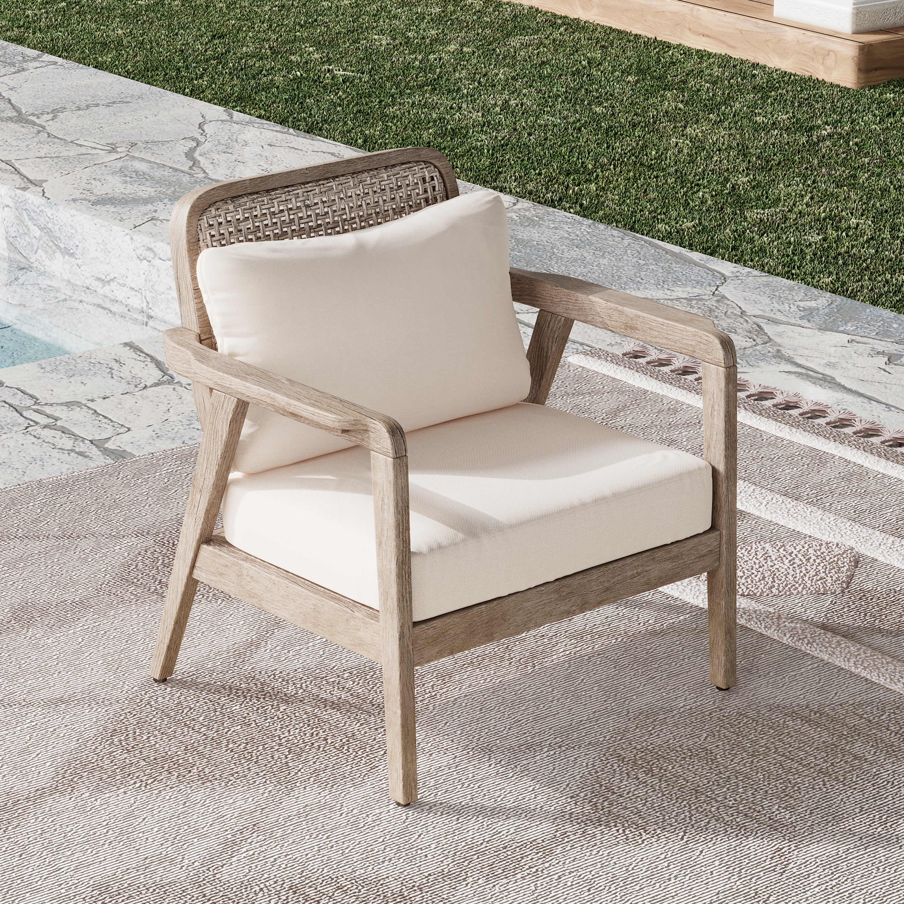 Outdoor Acacia Wood Patio Club Chair, Patio Furniture,Waterproof Thick Cushion Deep Seating For Porch, Garden, Backyard,