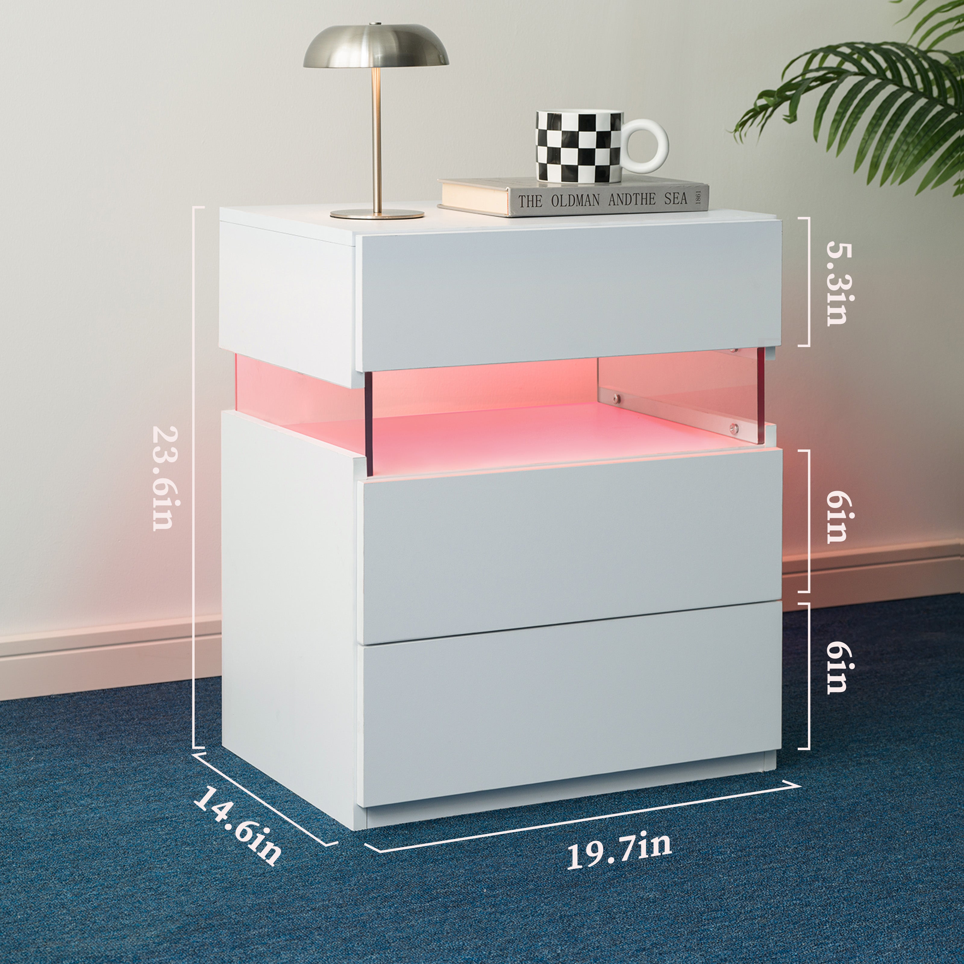 LED Nightstands 3 Drawer Dresser For Bedroom With 16RGB Color Lights,Bedside Tables For Living Room Bedside Furniture Wh