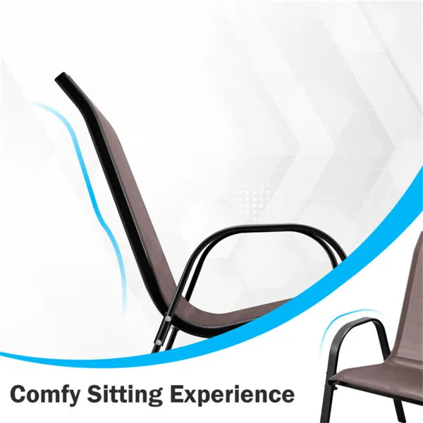 Brown 2 Pack Stackable Patio Dining Chairs, Ergonomic Steel Frame Breathable Fabric Outdoor Chairs 330 LBS Capacity