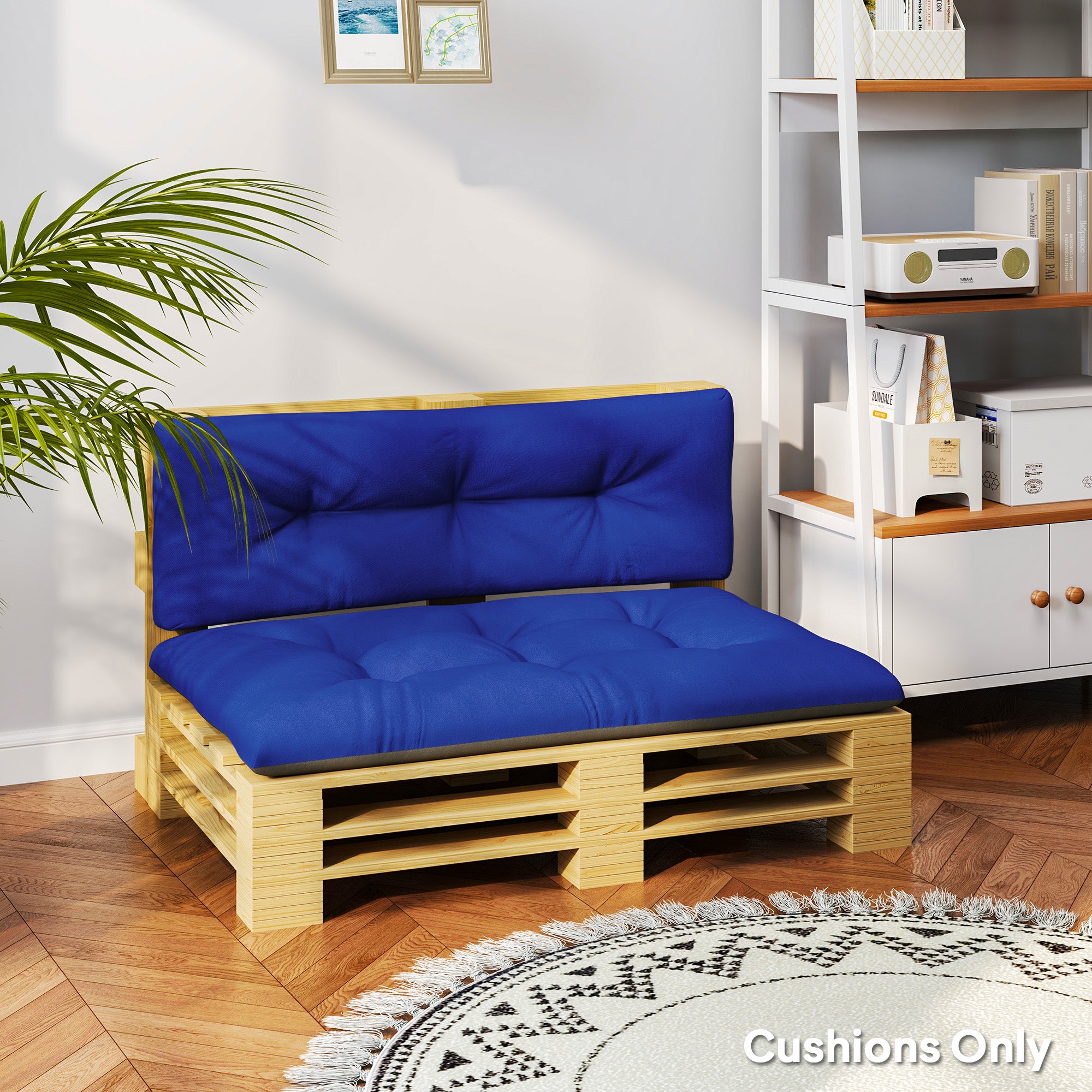 2 Seater Pallet Cushions Outdoor 3.9" Thick Replacement Cushions - Tufted Design for Garden, Patio, Navy Blue