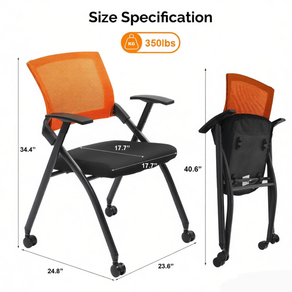 1 Pack Stackable Conference Room Chairs With Wheels,Folding Office Chair With Rebound Back,Padded Seat For Training Room