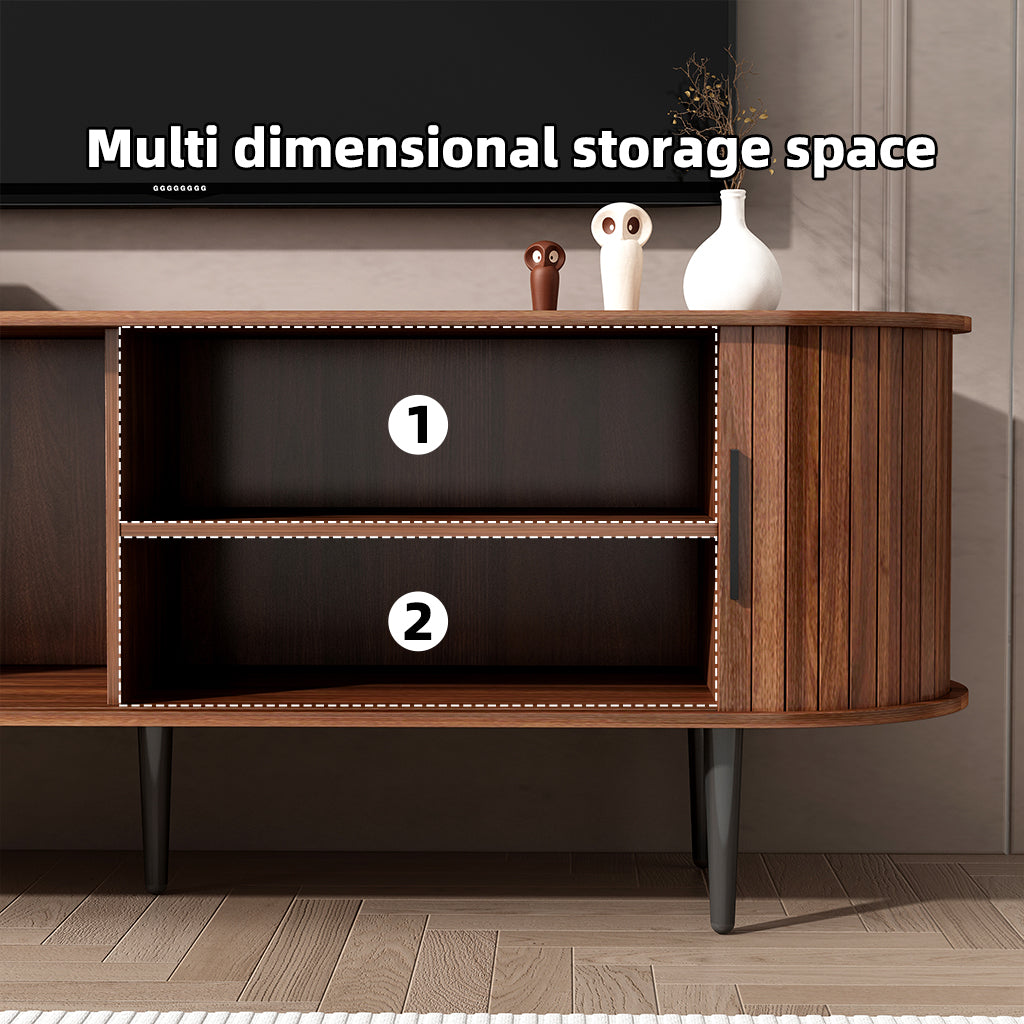 TV Stand, 55 Modern TV Console Table With Storage Compartment And Sliding Door, Gaming Entertainment Center With Cabinet For Living Room, Bedroom, Office Walnut