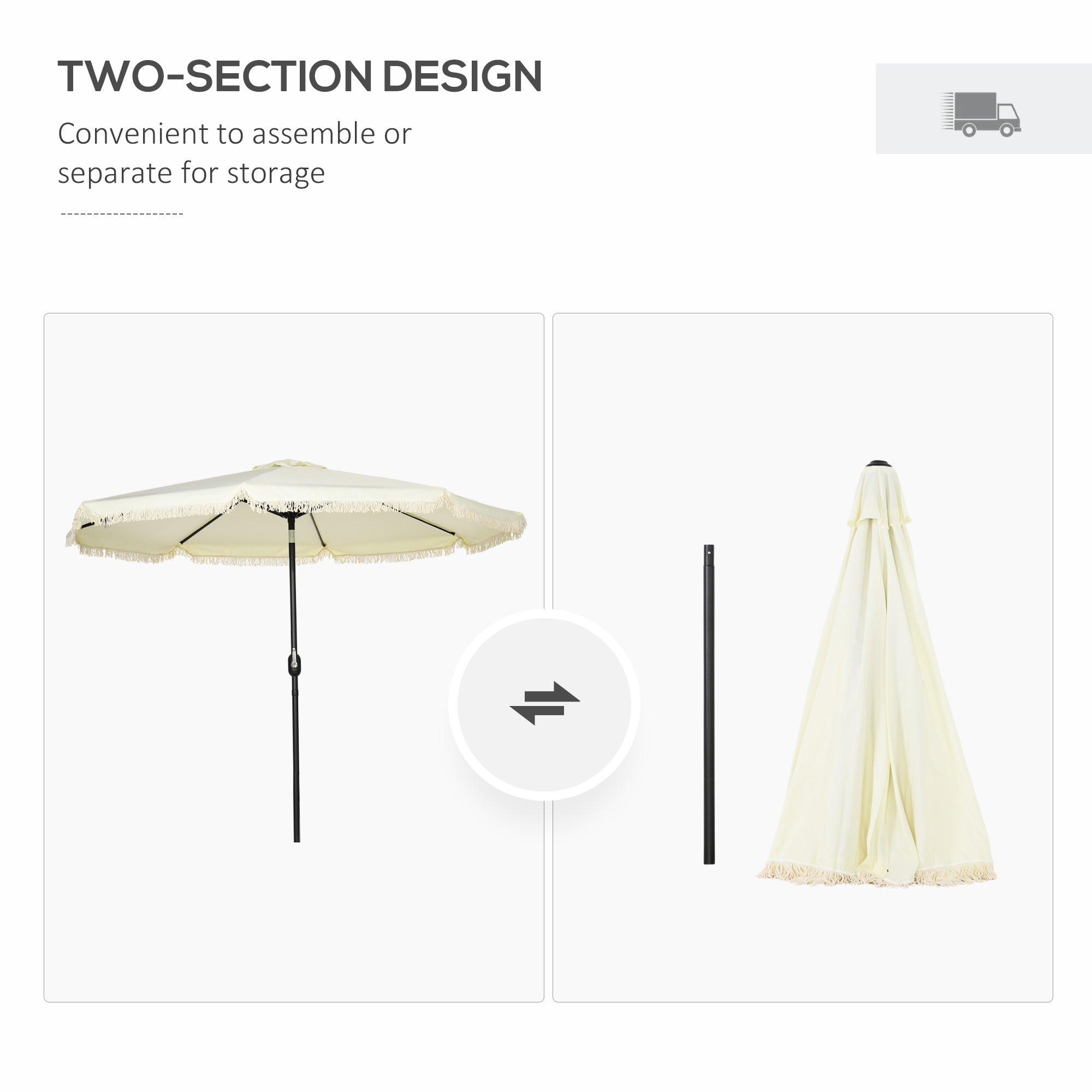 9 ft Cantilever Umbrella with Push Button Tilt and Crank Tassles and 8 Ribs Shade Umbrellas for Garden