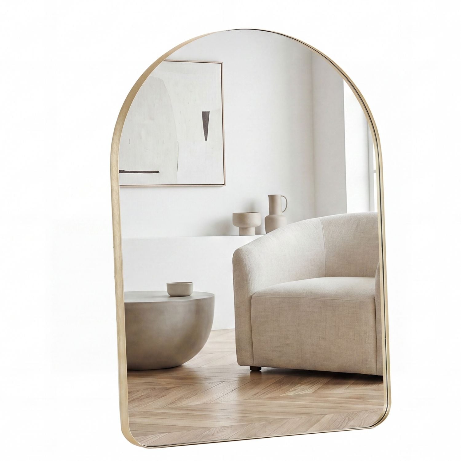 Arched Wall Mirror For Bathroom Over Sink, Arched Rounded Rectangle, Modern Vanity Mirror With Matte Metal Deep Frame, F