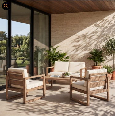 4-Pieces Acacia Wood Patio Furniture Set, Outdoor Furniture With Coffee Table, Patio Conversation Set Deep Seating With