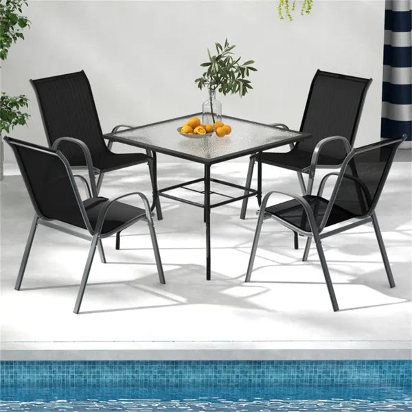 Black 2 Pack Stackable Patio Dining Chairs, Ergonomic Steel Frame Breathable Fabric Outdoor Chairs 330 LBS Capacity