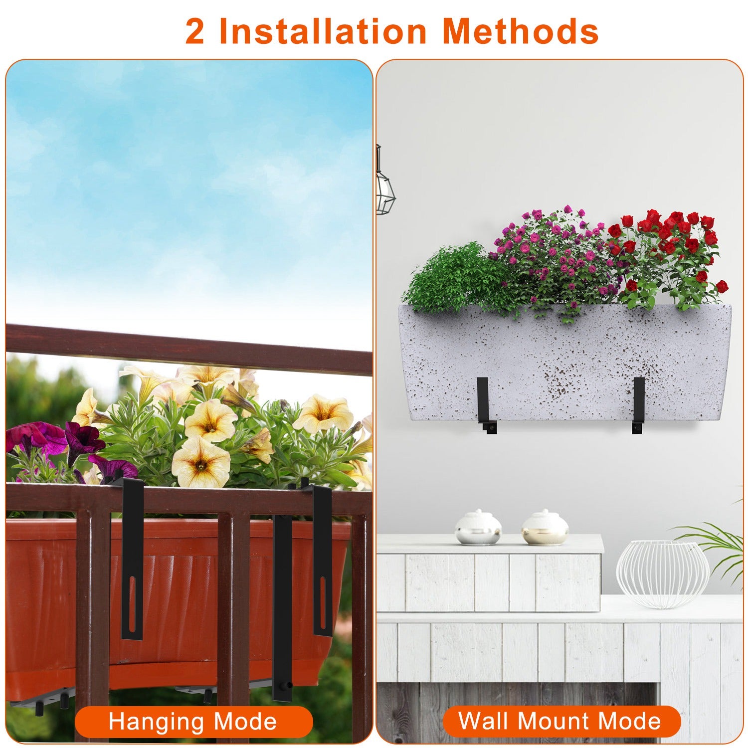 4Pcs Per Set Adjustable Planter Box Brackets Flower Box Holders Window Boxes Planters Hooks No Drill Railing Planter Mou