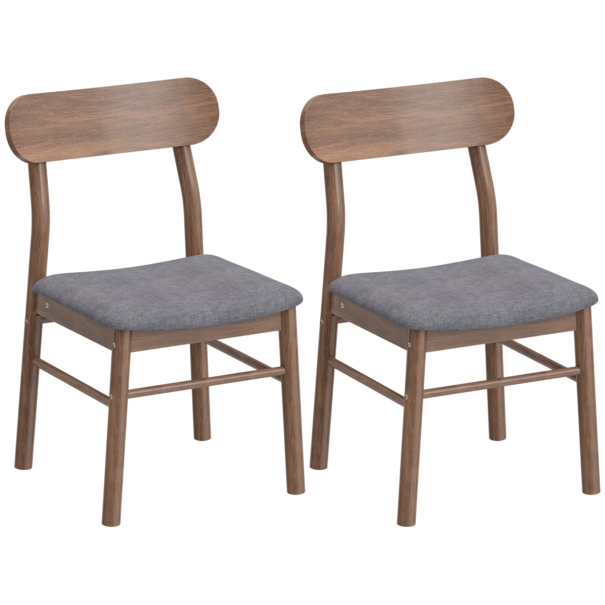 Set of 2 Dining Chairs, Upholstered Dining Room Chairs with Rubberwood Legs and Padded Seat for Kitchen, Gray