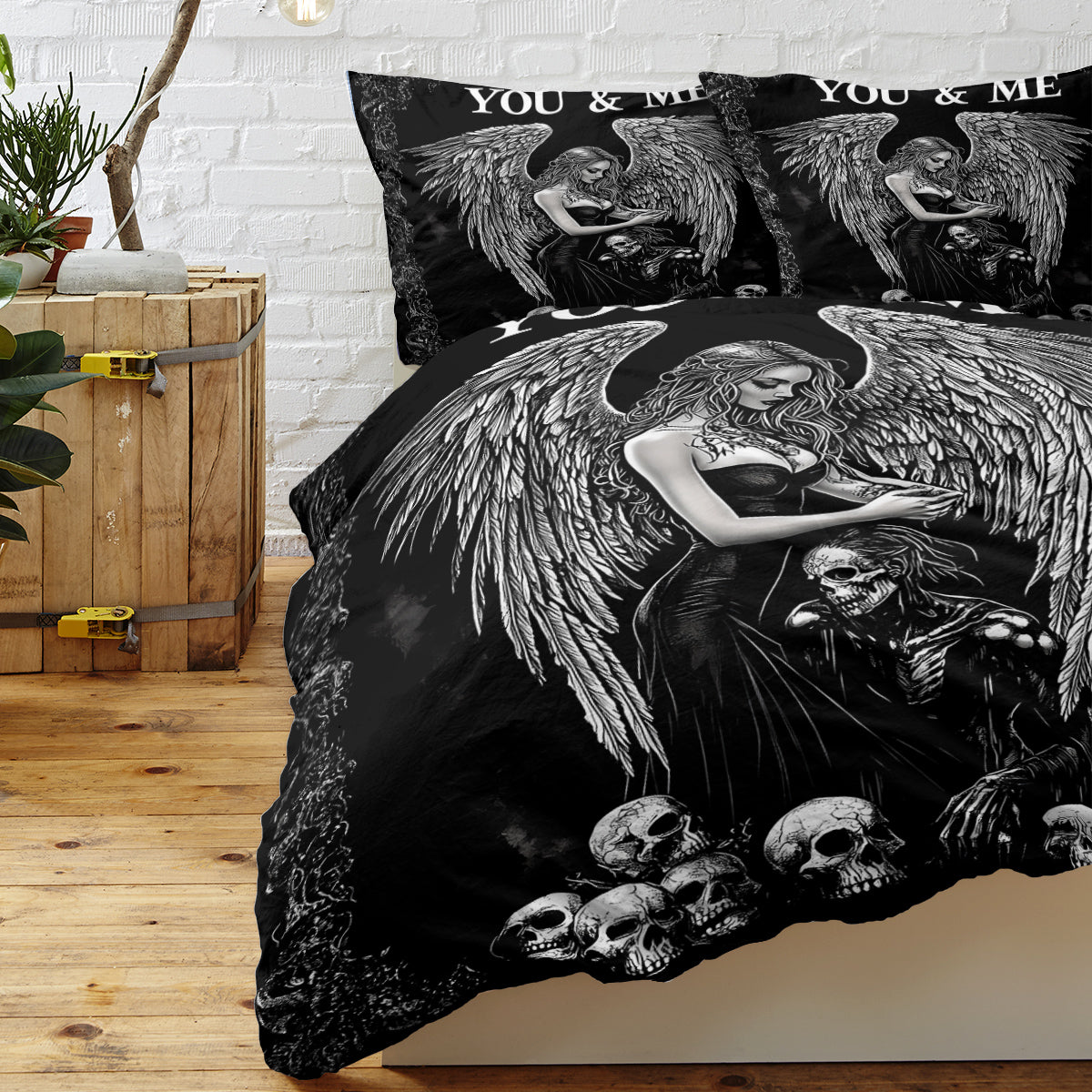 3 Pcs Of Dark Angel Skull Themed Printed Bedding Series Suitable For All Seasons